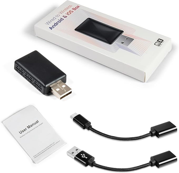 MAX=TECH - Compact Wired to Wireless Adapter for Carplay and Android Auto, with USB Type A and C Adapters - 2 in 1 - Fast Reliable and Easy to Use - All Car Models