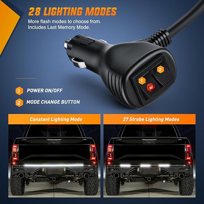 Nilight 60 Inch Truck Tailgate Strobe Light Strip Tail Emergency Bar Rear Window Warning Lamp Ultra-Bright Double Row 360 LED for Pickup Trailers Construction Vehicles Car SUV, White