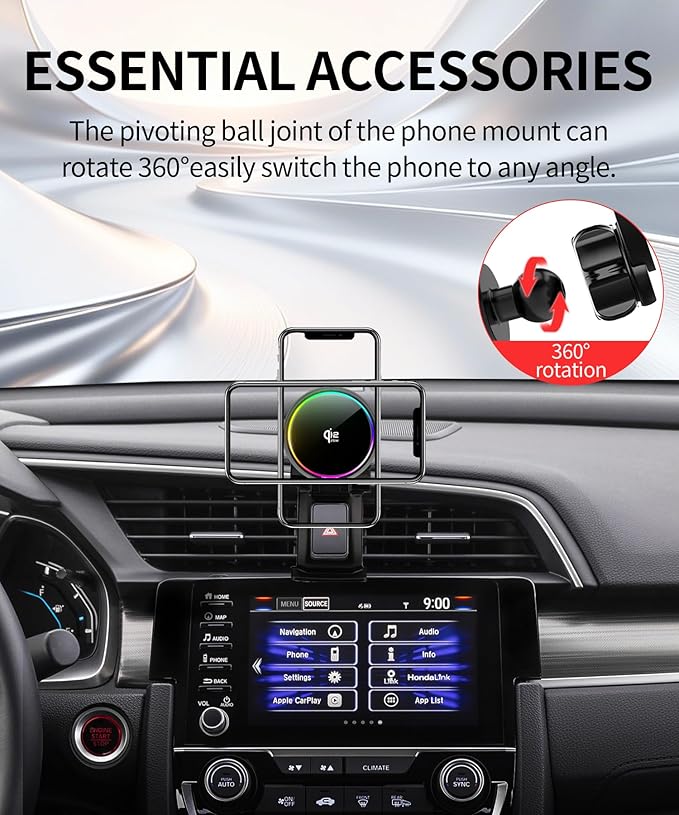 Qi2.2 25W Magnetic Car Mount Charger for 2016-2021 Honda Civic Accessories, for Fast Charging Cell Phone Holder Fixed Clip with Cooling Fan＆54W Fast Adapter