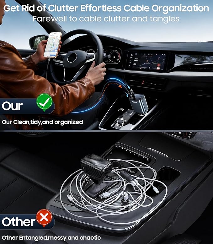 Temdan 69W Retractable Car Charger, 4 in 1 Fast Charger USB C Car Truck Accessories for Men Women, Car Accessories for Valentines Day Gifts for Him Her, Travel Essentials for iPhone 17 Pro Max,Galaxy