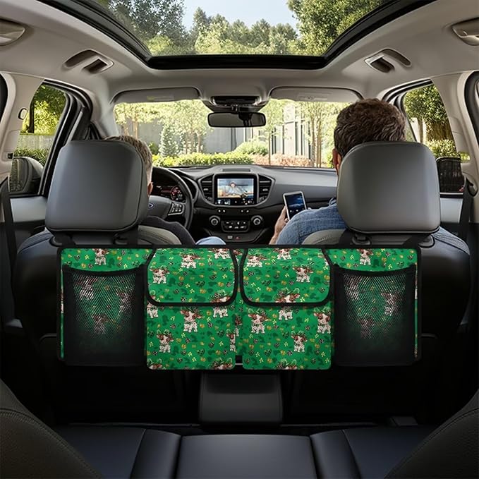 St. Patrick Day Theme Trunk Hanging Storage Bag Cow Trunk Collapsible Cargo Bag for SUVs & Sedans Large Capacity Backseat Car Organizer for Irishman