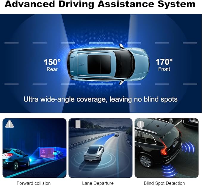 Dash Cam Front and Rear, 4K+1080P FHD Dual Camera with ADAS, GPS, 5G WiFi & App Control, 64GB Card Included, G-Sensor, Night Vision, Loop Recording, 170°Wide Angle, WDR, 24H Parking Mode