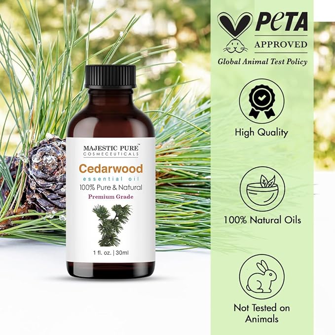 Majestic Pure Essential Oil with Glass Dropper - 100% Pure and Natural - Essential Oils for Diffuser, Aromatherapy, Soap and Candle Making, Cedarwood Essential Oil, Cedarwood Oil, 1 Fl Oz
