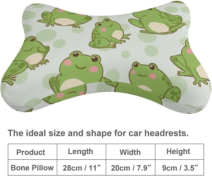 Car Pillow for Neck Pain Relief Support, Compatible with Cute Sitting Frog Memory Foam Car Neck Pillow for Car Seat with Adjustable Strap, 2 Pcs Car Headrest Pillow for Ergonomic Design