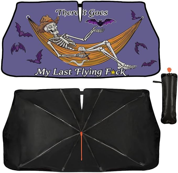 Socira Funny Skeleton Skull Car Windshield Sunshade Umbrella Foldable Visor Umbrella Sun Shade Cover Sunshade Front Window Cover Car Accessories Blocks Uv Rays (57" X 30")