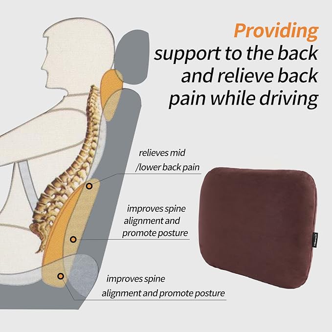 Lumbar Pillow for Chair Pad Latex Soft Lower Back Pain Relief Support for Car Seat Travel Rest Home Office Accessories Thin Brown