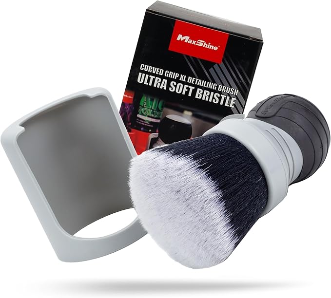 Maxshine Universal Gray Ultra Soft Large Bristle Brush with Storage Rack – Curved Grip & Ultra Soft Bristles – Ideal for Dashboard, Displays, Air Vents – Premium Interior Detailing Brush