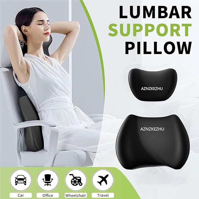 2025 Car Headrest & Lumbar Support Cushion, Car Lumbar Support Pillow and Neck Pillow Kit, Ergonomic Seat Headrest and Backseat for Neck Back Pain Relief (Gray)