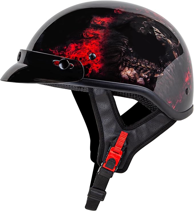 Cartman Cruiser Scooter Motorcycle Half Face Helmet, Red Skull USA Graphics, DOT Approved for Bike Scooter ATV UTV Chopper X-Large