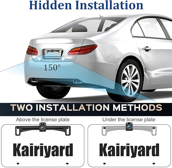 Kairiyard License Plate Backup Camera with 7 Inch Monitor, HD 1080P Reverse Camera Waterproof DIY Grid Lines No-Delay Wired Rear View Camera System for Truck Car SUV