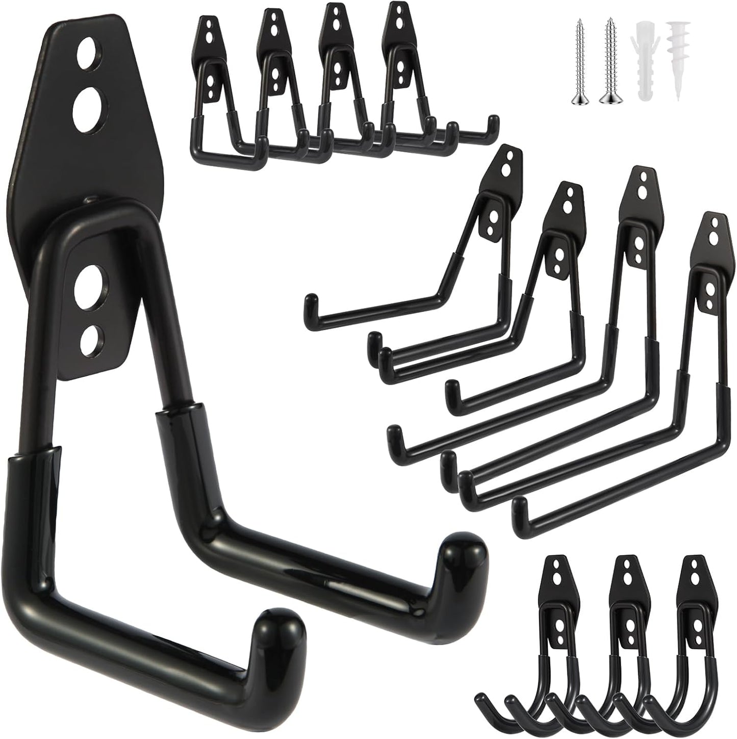 Steel Garage Hooks Wall Tool Organizer, 12 Pack Garage Storage Hook Heavy Duty Utility Storage Hangers Black for Ladders, Ropes, Garden Tools