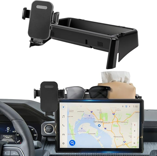 Car Phone Holder Fit for Toyota Tacoma 2024 2025/4Runner 2025 Accessories Fit 14-inch Screen, Dashboard Organizer with Cell Phone Mount Automobile Cradles Hands-Free 360 Degree Rotation