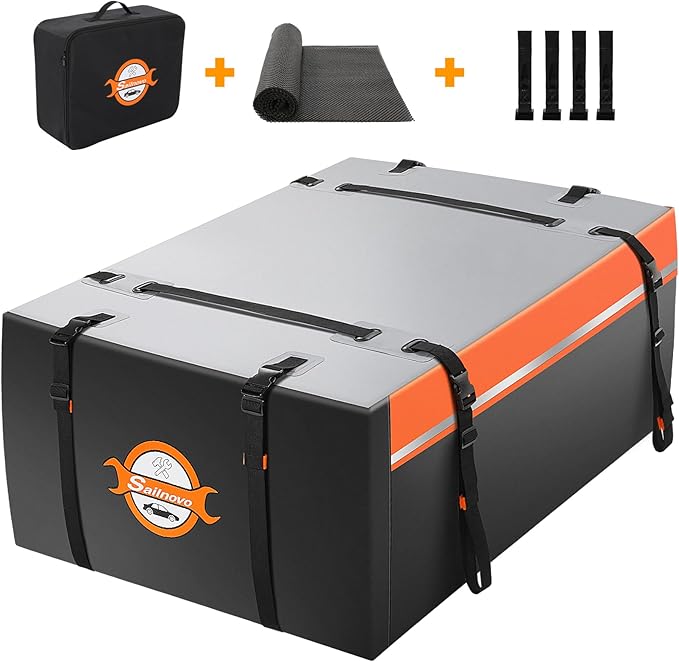 Sailnovo Rooftop Cargo Carrier 15 Cubic, Waterproof Car Roof Bag Soft-Shell Carriers Top Luggage Storage with Slip Mat, 4 Door Hooks & Heavy-Duty PVC for All Vehicle Roof with/Without Rack Cross Bar