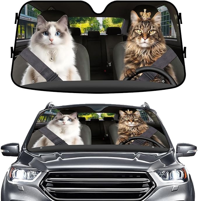 GENANY Lovely Cat Couple Windshield Sun Shade for Car SUV Truck (55x30 Inches), Sun Shade Windshield, Shades for Front Windows, Sunshade for Car Windshield, Protector Blocks UV