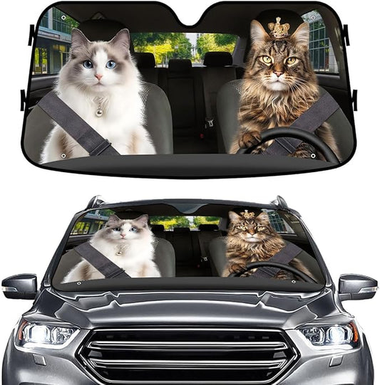 GENANY Lovely Cat Couple Windshield Sun Shade for Car SUV Truck (55x30 Inches), Sun Shade Windshield, Shades for Front Windows, Sunshade for Car Windshield, Protector Blocks UV
