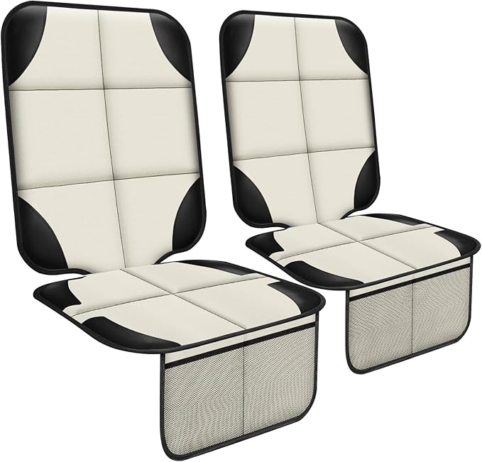 XHYANG Car Seat Protector 1 Pack Car Seat Cushion Mat Thickest Padding,Waterproof 600D Fabric Car Seat Covers for Non-Slip Backing Mesh Pockets for Baby and Pet (Beige, 2 Pcs)