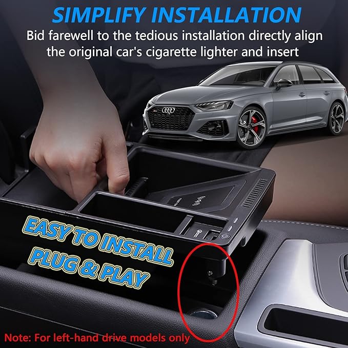 Wireless Car Charger for Audi A4/S4/A5/S5/RS5 2017 2018 2020 2021 2022 RS4 2019 2020 2021 2022, 15W Fast Charging Phone Charger Pad with QC3.0 USB Port for iPhone 12/13/13Pro Galaxy S22/S21