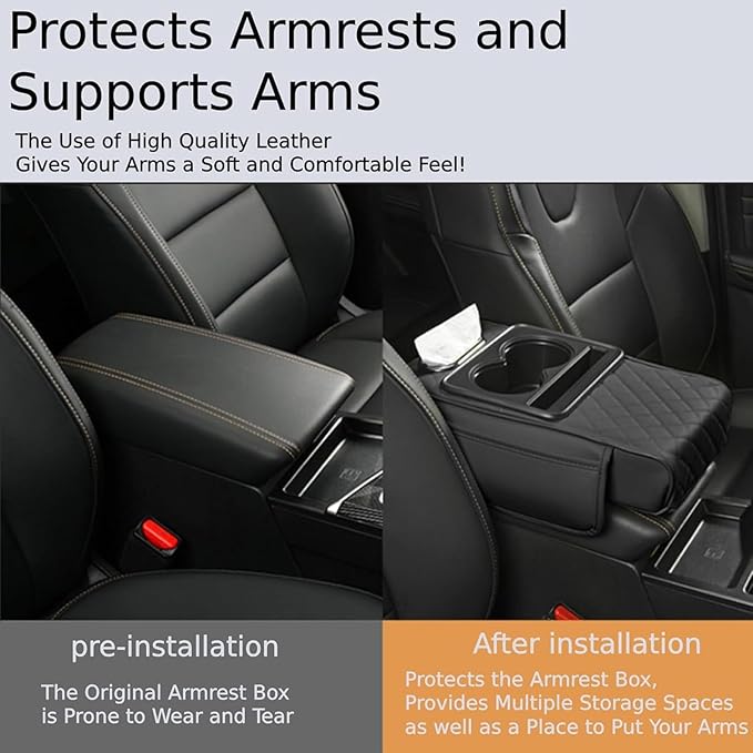 Car Armrest Pad for Toyota RAV4 XA50 RAV 4 2019-2024, PU Leather 5-in-1 Armrest Storage Box Center Console Cover Armrest Cushion Arm Rest Cushion Pads with Cup Holders and Tissue Box