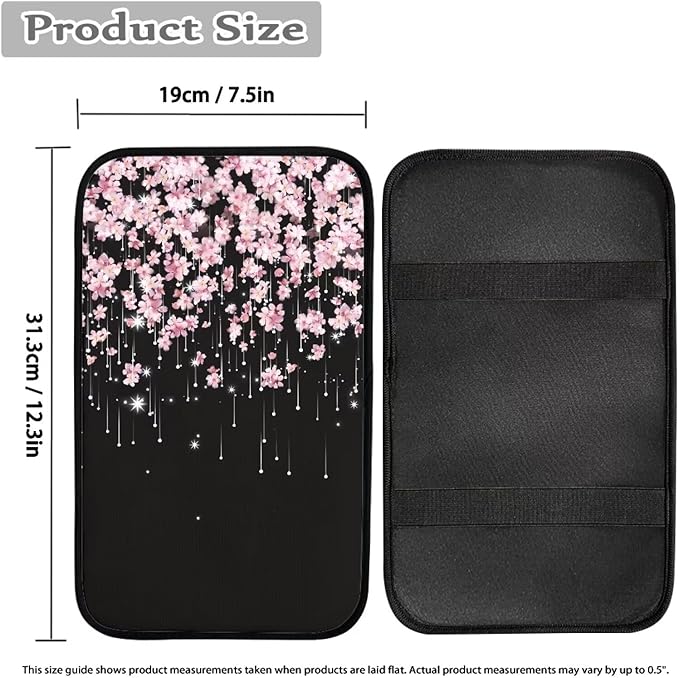 Pink Floral Auto Center Console Pad, Easy to Install Armrest Cover Pad for Trucks Vans SUV Cars, Universal Car Interior Decor Accessories for Women Men