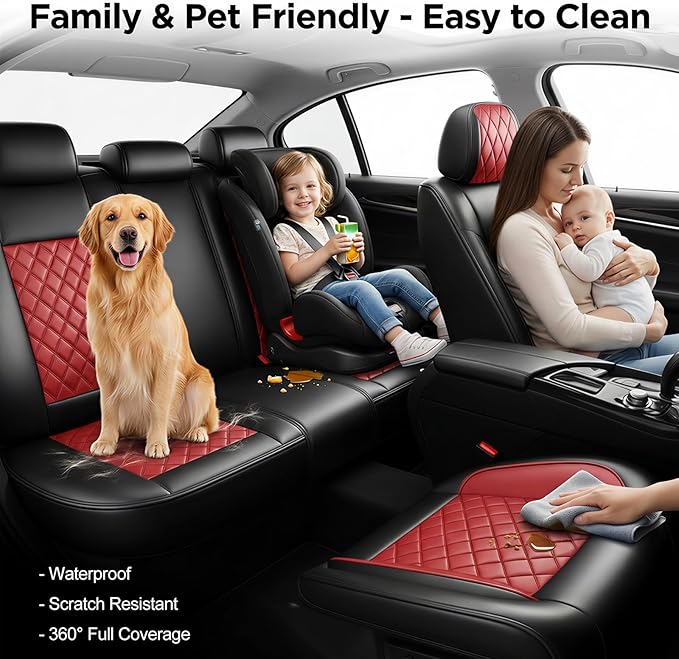 Fit for Sonata Car Seat Covers Compatible with Hyundai Sonata 2004-2026-Waterproof Breathable Leather Automotive Seat Cushions Protector, Airbag Compatible, Full Set 5 Seats(Red)