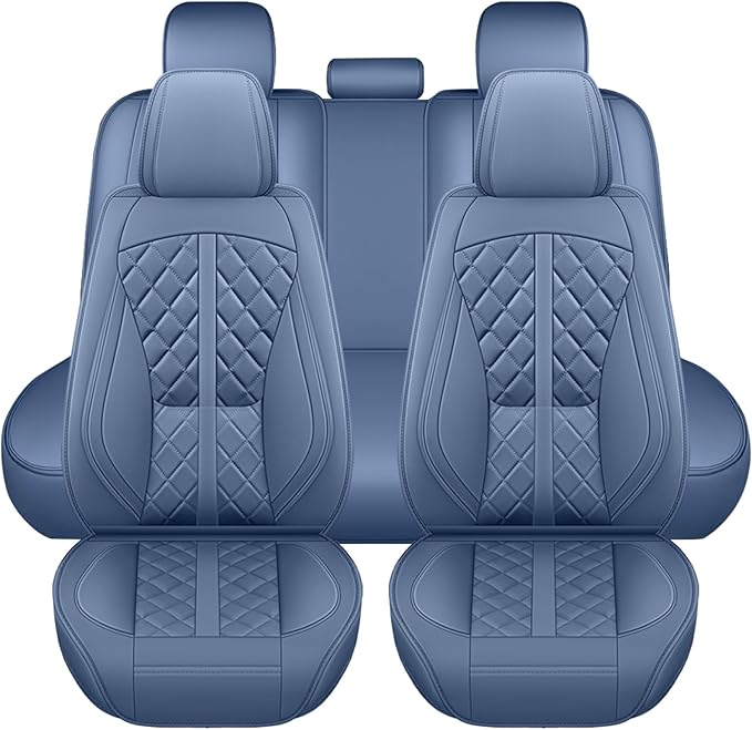 otoez Car Seat Covers Full Set, Blue Leather Seat Cover 5 Seat, Waterproof Automotive Front & Rear Seat Cushion Protector Full Coverage for Most Cars Sedens Trucks SUVs Vans (Blue)