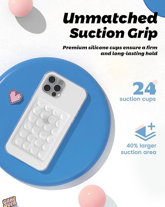 amBand Magnetic Suction Phone Mount for MagSafe Case, Clear Silicone Octo Cup Buddy Sticky Grip Holder for iPhone, Hands-Free Selfie/Video for Tiktok Influencer Content Creator Essentials, Transparent