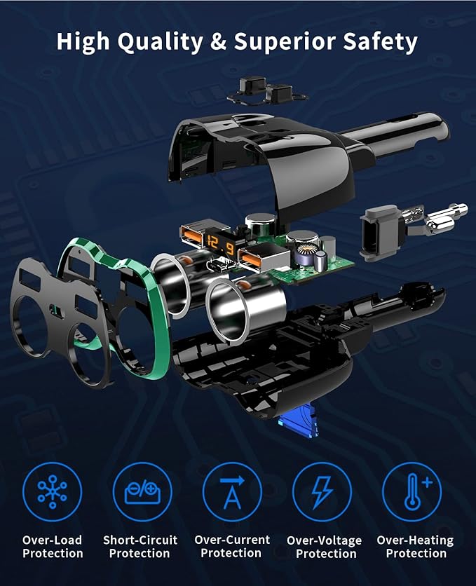 [2025 Upgraded] Cigarette Lighter Splitter, SUPERONE 180W 2-Socket Cigarette Lighter Adapter with Dual QC3.0 and 20W PD USB C Car Charger Splitter for GPS/Dash Cam/Laptop/iPad/iPhone 17/16/15/14/13/12
