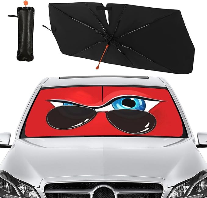 Socira Funny Eye Car Windshield Sunshade Umbrella Foldable Umbrella Sun Shade Windshield Cover Sunshade Car Accessories Blocks Uv Rays Keeps Cool (57" X 30")