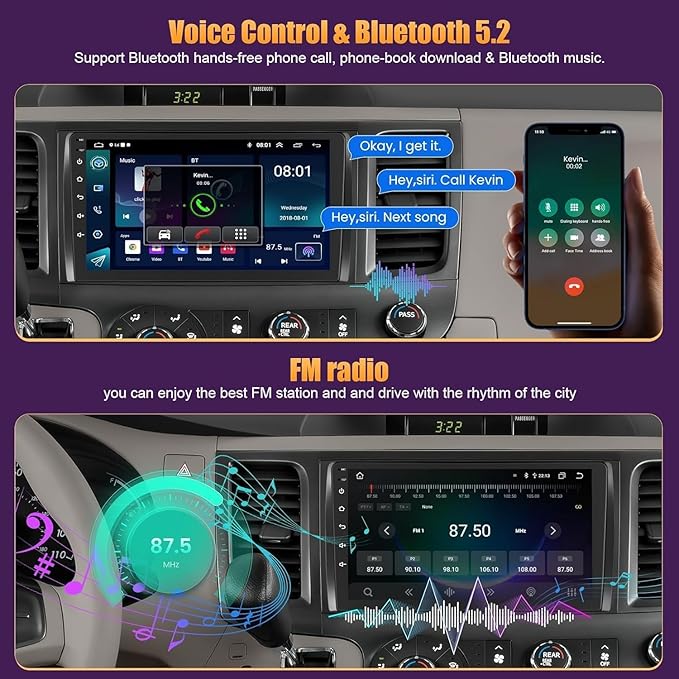 4GB+64GB Car Radio for Toyota Sienna 2011-2014,9 inch QLED Touchscreen Android 13 Stereo - Wireless Carplay & Android Auto,GPS Navigation & Bluetooth
