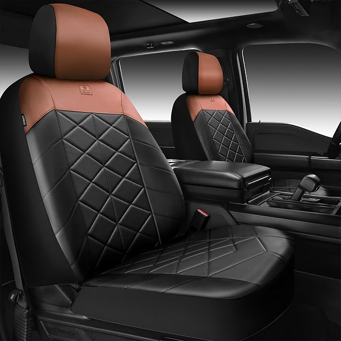 CAR PASS Nappa Leather Waterproof Car Seat Covers Two Front, 3D Foam Automotive Seat Covers with Memory Foam, Universal Fit for Cars SUV Truck Sedan, Airbag Compatible, Black Brown