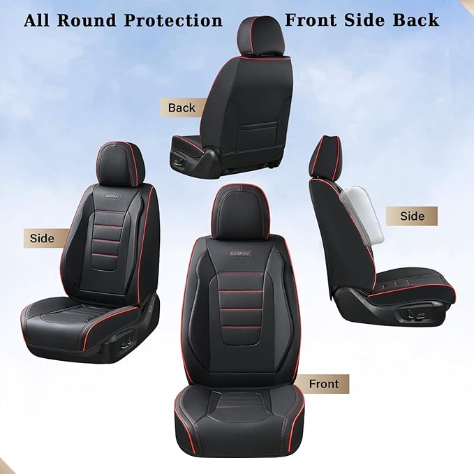 Coverado Seat Covers, Car Seat Covers Front Seats, Car Seat Cover, Car Seat Protector Waterproof, Car Seat Cushion Nappa Leather, Seat Covers for Cars Carseat Cover Universal Fit for Most Cars-Redline