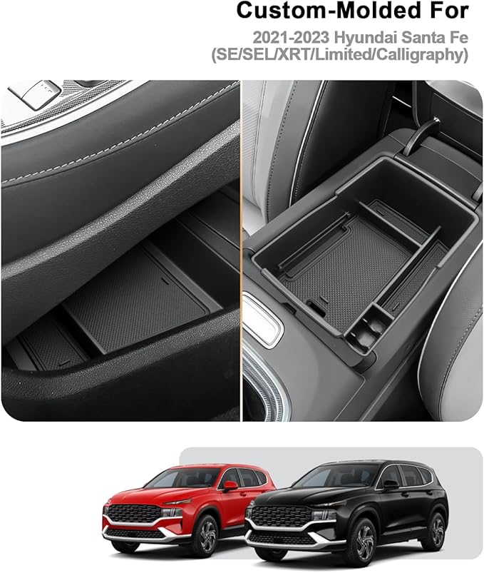 2023 Santa Fe Center Console Organizer - For 2021-2023 Hyundai Santa Fe Armrest Box Organizer + TPE Lower Console Organizer Tray For 2021-2023 Santa Fe(SE/SEL/XRT/Limited/Calligraphy) Accessories