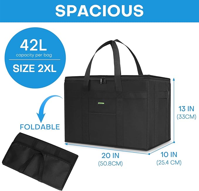 JUNGYOON Heavy-Duty Insulated Grocery Bags & Insulated Bag – Collapsible Cooler Bag with Zippered Top
