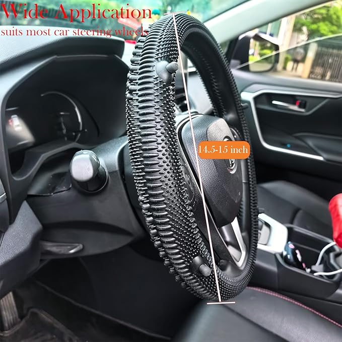 Silicone Steering Wheel Cover - Massage Grip Steering Wheel Cover Anti-Slip Universal Car Steering Wheel Covers for Women Men Fits 14-15 Inch (Black with realease)