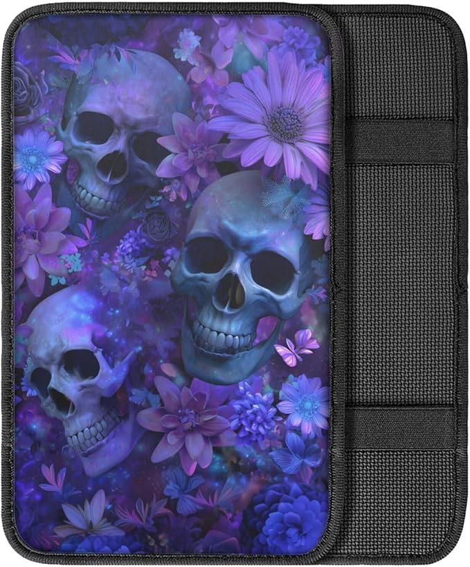 Skull Daisy Print Car Center Console Armrest Cover Scratch Proof Neoprene Armrest Cover Pad for Truck Sedan SUV, Universal Car Interior Decor Accessories