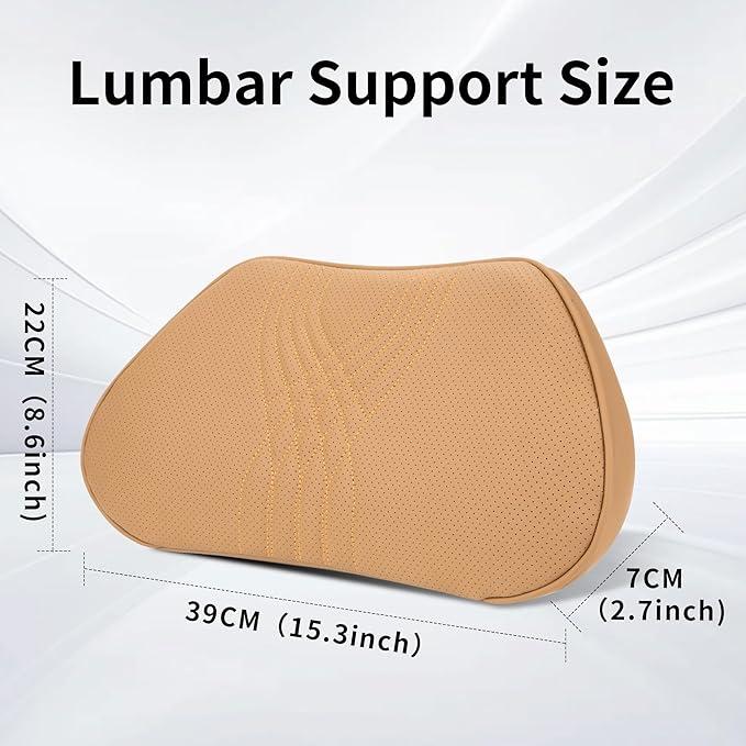 Lumbar Support Pillow for Car Seat, Office Chair Nappa Leather Memory Foam Lower Back Cushion for Back Pain Relief Improve Posture, Ergonomic Back Rest for Gaming Chair, Palomino, 1PC