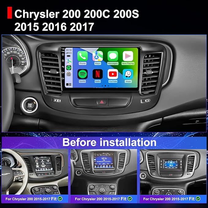 Upgrade Car Radio for Chrysler 200 200C 200S 2015 2016 2017, Android 13 System Chrysler 200C Stereo Wireless CarPlay & Android Auto, 9 Inch ISP TouchScreen, Bluetooth 5G WiFi GPS Navigation, 4Core 64G