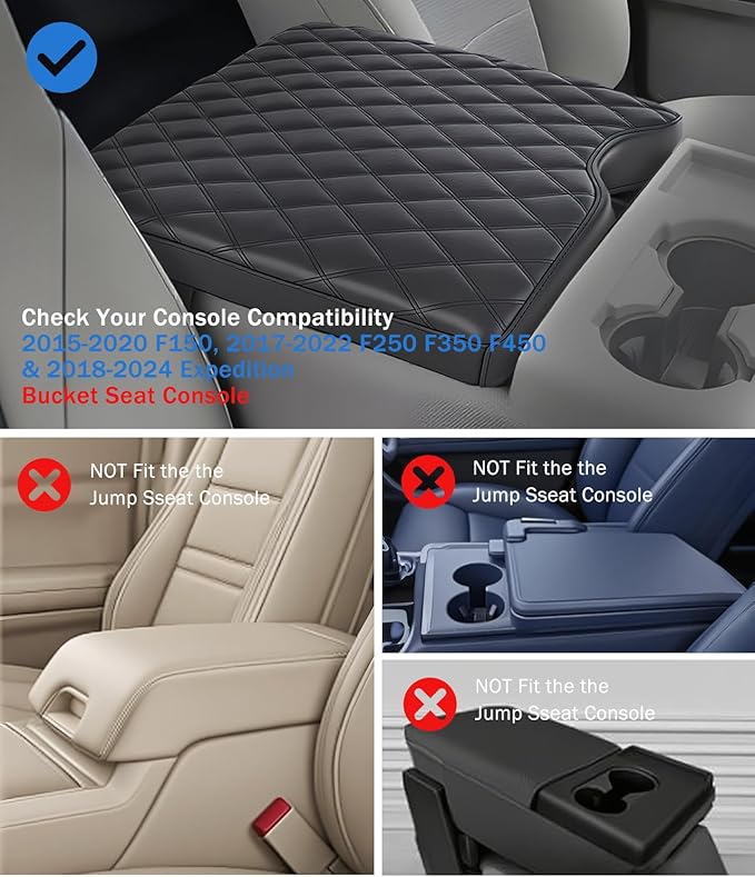 Center Console Cover for 2015-2025 F150, 2017-2025 F250 F350 F450 Accessories with 40/20/40 Jump Seat, Leather Middle Armrest Console Cover Elbow Arm Rest Cushion (Jump Seat Only)