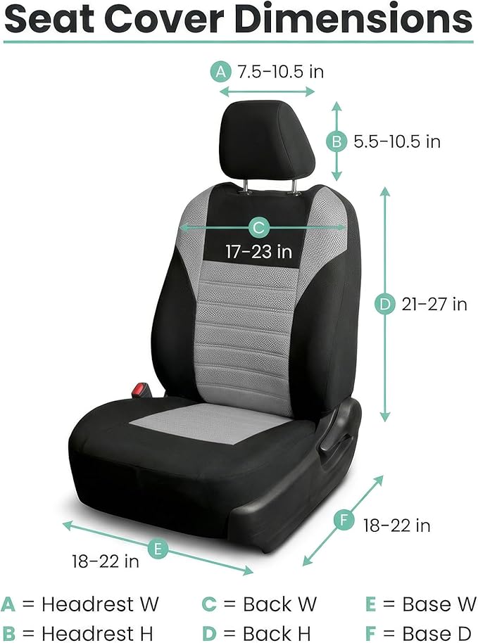 FH Group Gray Polyester Car Seat Cover, 3D Air Mesh, Front Set, Airbag Compatible, Universal Fit for Cars Trucks SUVs