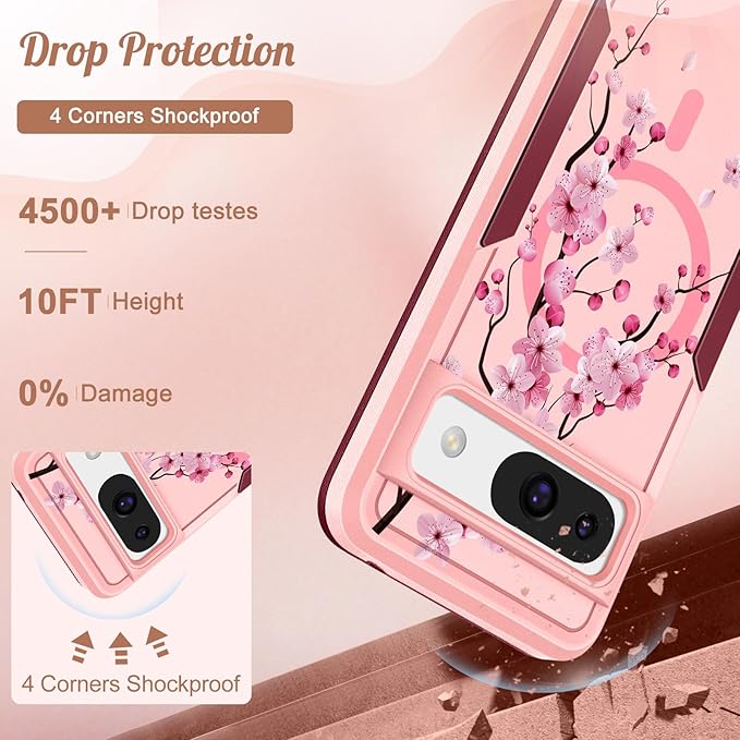 for Google Pixel 8A Case 6.1 Inch - Compatible with MagSafe Women Girls Cute Magnetic Protective Cover Girly Kawaii Flower Blossom Heavy Duty Shockproof Design for Google Pixel 8A Phone Cases