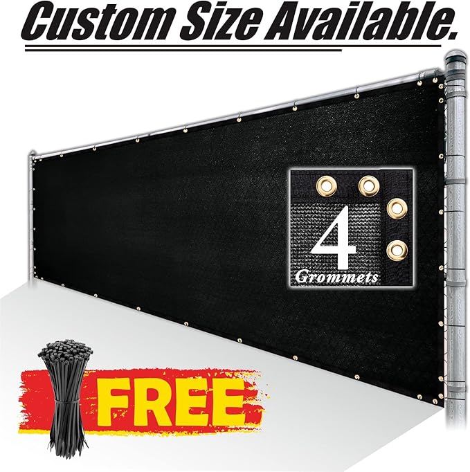 Royal Shade Custom Size 5' x 36' Black Fence Privacy Screen Windscreen Cover Netting Mesh Fabric Cloth - Cable Zip Ties Included (We Make Custom Size)