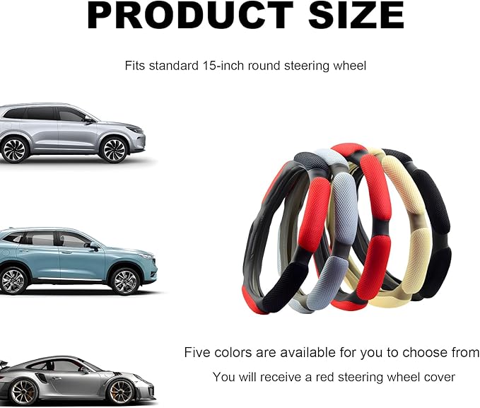 Car Steering Wheel Cover, 15" Breathable Ice Silk Auto Wheel Protector with Comfortable Grip, Anti-Slip Slip-on Steering Wheel Wrap Soft Hand Pad Cushion for Women Men (Red)