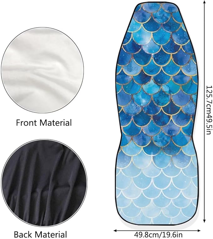 Gradient Blue Mermaid Scale Print Universal Car Seat Covers Front Seats Only for Women,Fit for Most Cars
