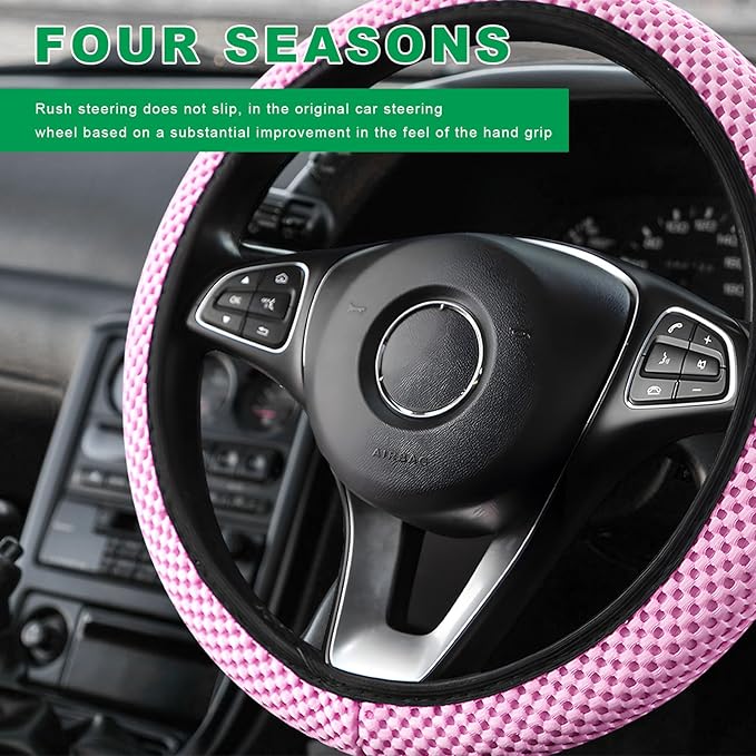 Elastic Steering Wheel Cover, 15"×15" Breathable Ice Silk Steering Wheel Protector, Universal Auto Wheel Wrap Anti-Slip Soft Cover for Ultimate Comfort, Car Accessories (Pink)