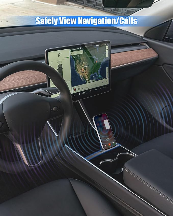 Wireless Charging Phone Holder Compatible with Tesla Model 3 2021-2023 and Y, Customized Center Console Holder, Compatible with iPhone and Android, Designed for Driving Safety