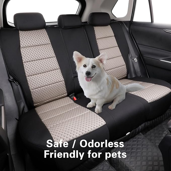 coverdream Rav4 Seat Covers Custom Fit for 2013-2018 Toyota Rav4 LE,Full Coverage Polyester Car Seat Protector(Full Set,Black & Beige)