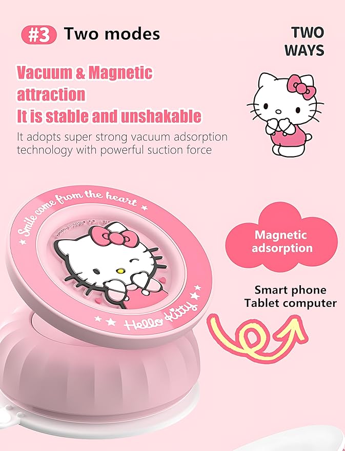 Kitty Magnetic Vacuum Phone Holder, 360° Rotating Pink Magnetic Car Mount, Cute Cat Rotating Holder, Suitable for Cars, Mirrors, Gyms, Kitchens, Hands-Free Portable Phone Holder