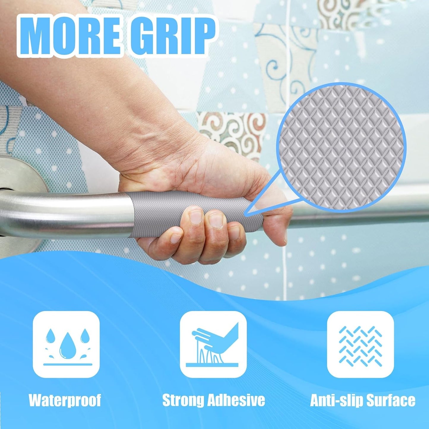 Rubber Grip Tape, Ultra-Thin Strong Adhesive Anti-Slip Waterproof Heat Resistant Wear-Resistant Cushion Pad, Making Handles or Contact Surfaces Safer, with Grip and Comfort (Gray, 2In x 10Ft)