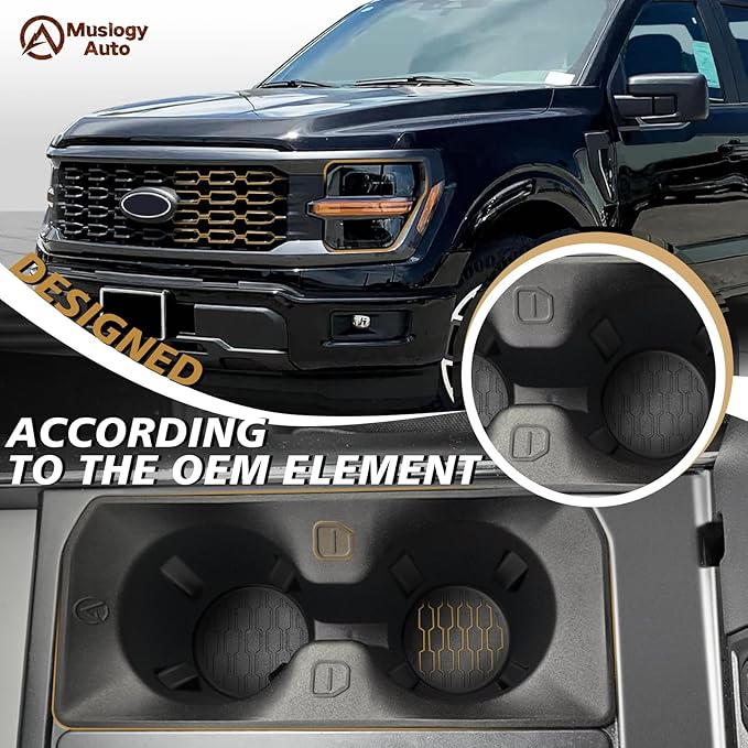 Muslogy Center Console Cup Holder Inserts Compatible with 2021-2025 2026 Ford F150 F-150 Accessories Middle Console Drink Holder Liner TPE Organizer Non-Slip Drink Stopper(Bucket Seat Only)