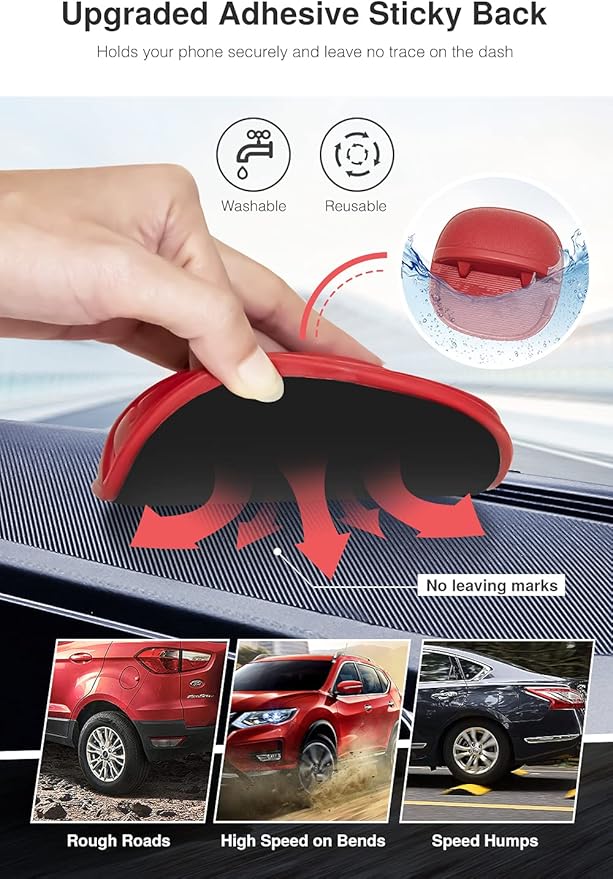 Loncaster Car Phone Holder, Car Phone Mount Silicone Car Pad Mat for Various Dashboards, Slip Free Desk Phone Stand Compatible with iPhone, Samsung, Android Smartphones, GPS Devices and More (Red)